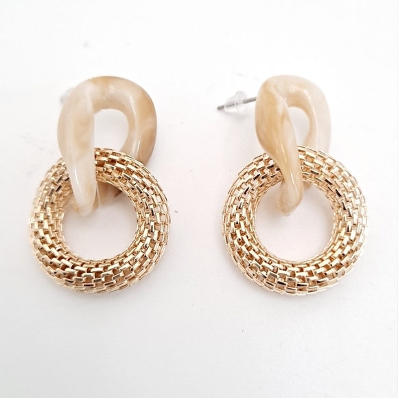 Gold Hoop statement earrings Dangle Chunky Boho mesh cocktail casual 💖2/$30 - Picture 5 of 7
